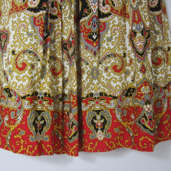 Vtg Susan Bristol Womens XS Red Yellow Paisley Pleated Skirt Wool Rayon Midi - Picture 7 of 8
